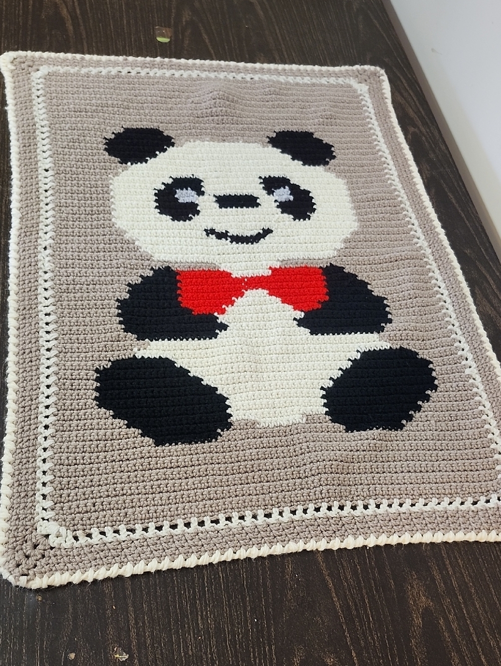 Hand made knit Panda Bear Baby blanket Crib